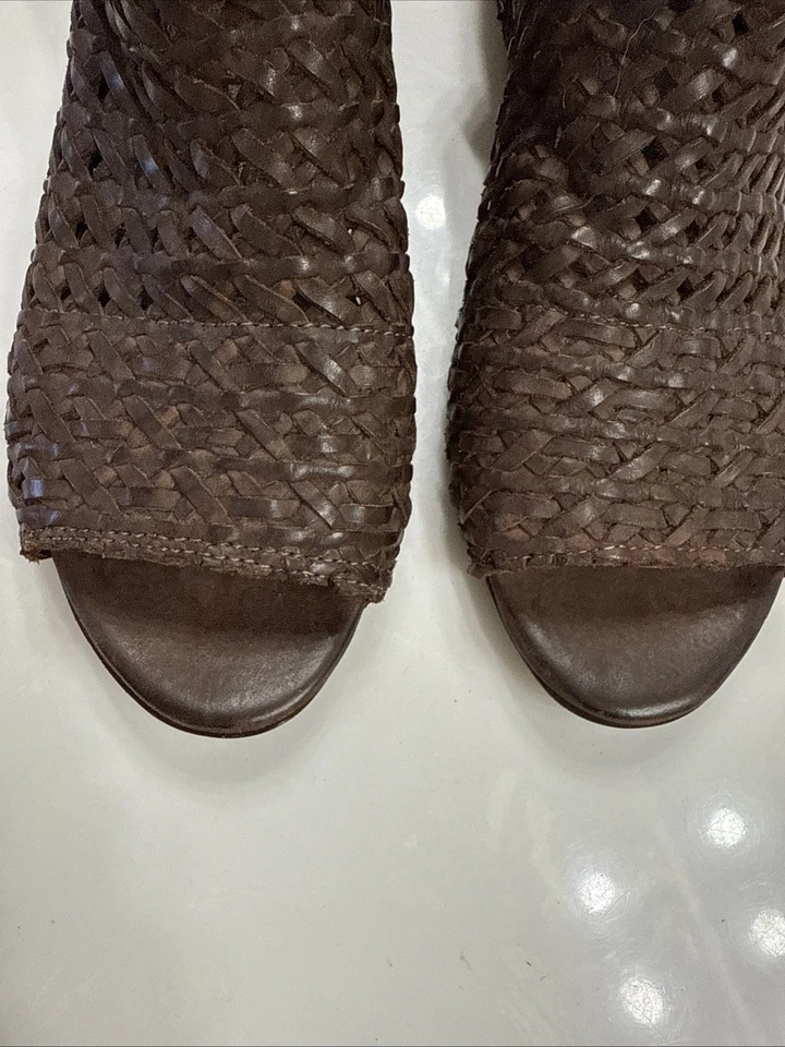 Sundance Woven Leather Asheville Double Zip Peep Toe Sandals Sz EU 38/US 8 Brown - Image 4 of 4