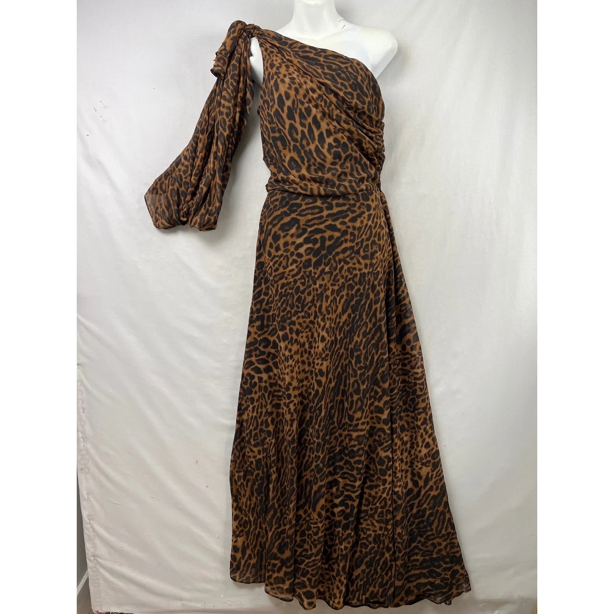 open lace back dress Long One Shoulder Leopard Print Prom Dresses Custom Color / US4