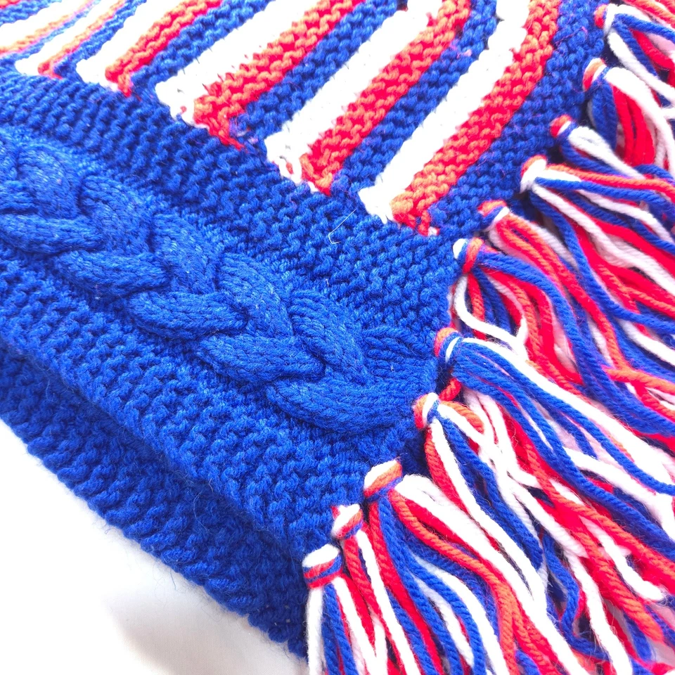 Manta afgana vintage hecha a mano ganchillo tejido a rayas 45x62 rojo blanco azul Foto 4 de 4