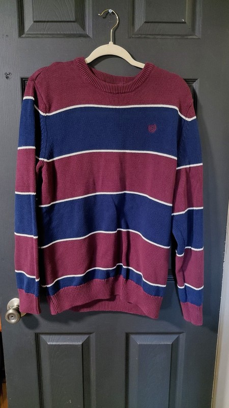 Chaps Sweater Size Medium Mens Heavy knit Pullover Thermal Red Maroon Blue