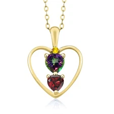 18K Yellow Gold Plated Silver Green Mystic Topaz Garnet and Yellow Sapphire