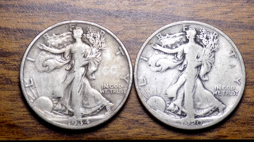 WALKING LIBERTY HALF COLLECTORS LOT KEY 1920 D AND 1934 D NICE VF AND AU $1 90%