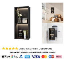 Wandnische Dusche Edelstahl mit LED-Licht Duschnische Schwarz 60x30 cm