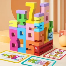 Wooden Number Building Blocks -20PC,Digital Building Blocks,Stacking 1-10 Num...