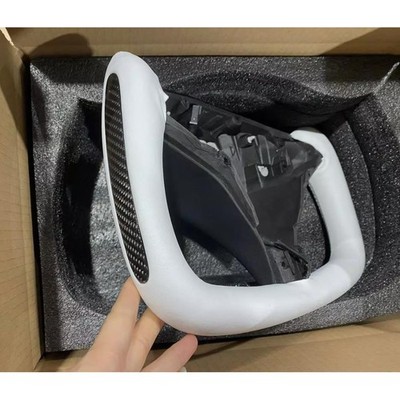 Carbon Fiber Yoke Steering Wheel Heated Leather White For Tesla Model X/S 14-23