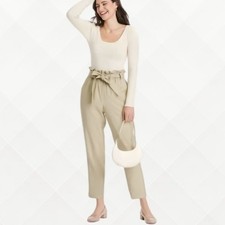 NWT A New Day Paperbag Tapered Ankle Pants Beige Size XS