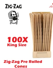 Zig-Zag King Size 109mm Unbleached Pre rolled Cone Rolling Paper 100 Cones