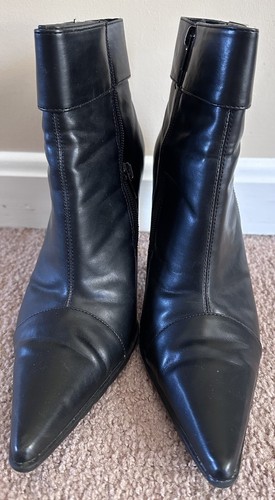 Vintage Black Ankle Boots Pointed Toe High Heels Stiletto Shoes Metal Buckle Sz8 - Picture 3 of 20