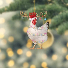 Chicken Christmas Ornament, Chicken Reindeer Ornament, Chicken Xmas Ornament