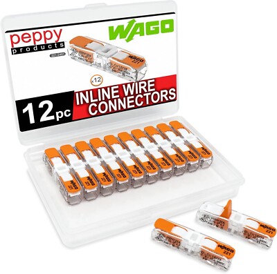 WAGO 221-2401 Lever Nuts 12pc Compact Splicing Inline Wire Connectors with Case