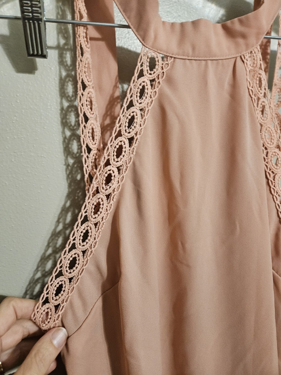 Charlotte Russe Womens Pink Halter Dress Lace Trim Sheer Lined Size Medium  | eBay