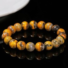 Natural Bumblebee Jasper Yellow Crystal Healing Reiki Men Women Stretch Bracelet