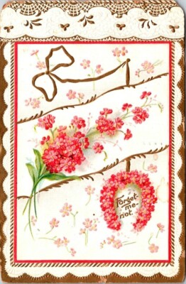 VINTAGE POSTCARD, Forget Me Not-embossed with flowers PM 1914