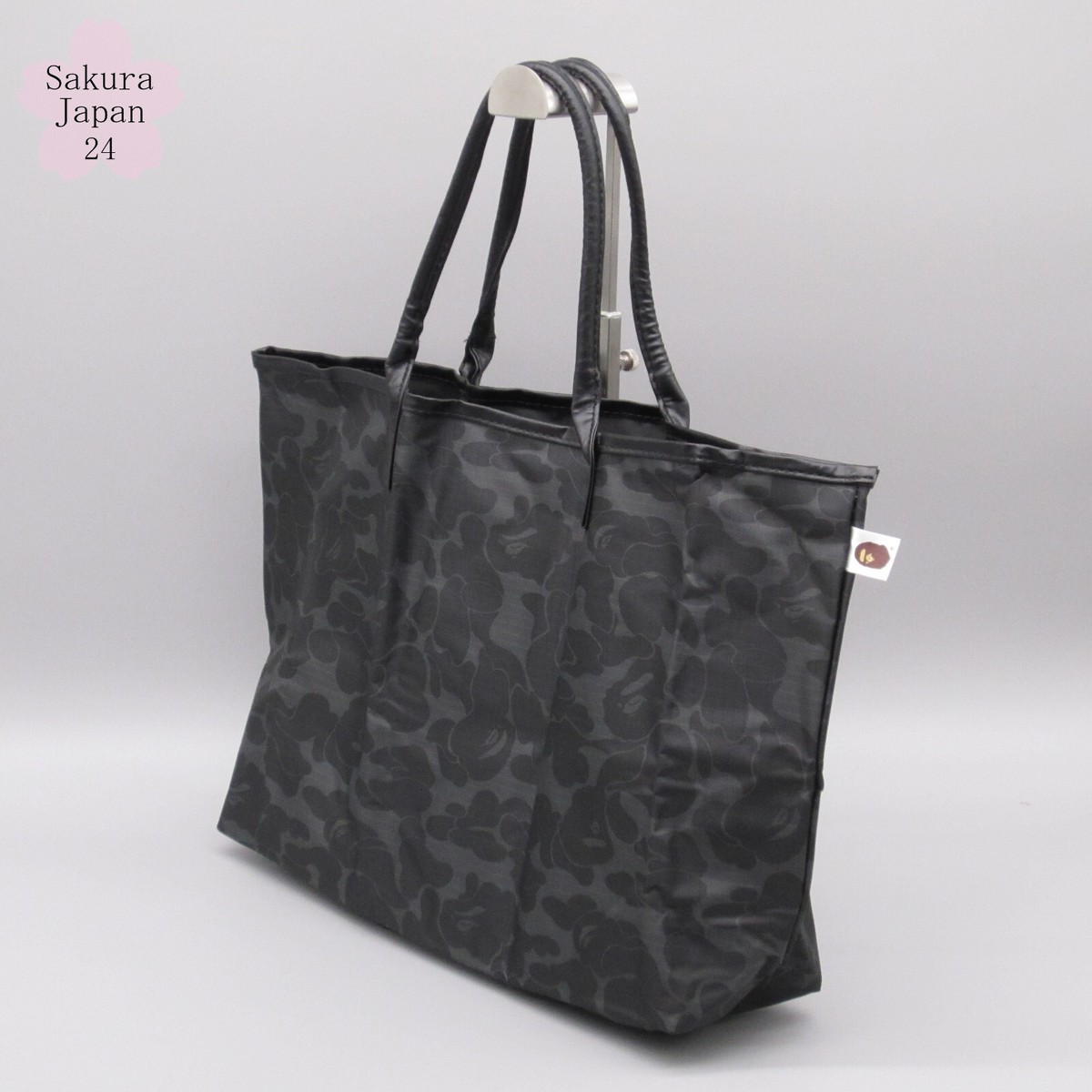 BAPE A Bathing Ape Camo Tote Bag Black Leather Handle April