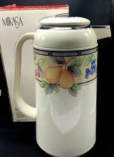 Vintage Mikasa Plastic Thermos/Carafe Pitcher With Lid, Garden Harvest Pattern