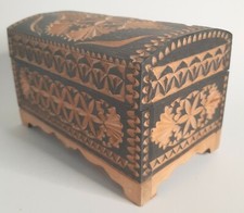 Vintage Decorative Wooden Box Carved STAR Design Trinket Box 4x 6.5" BLUE LINED