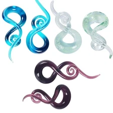 2pcs Pyrex Glass Hand Made Ear Plugs Tunnel Ear Spiral Taper Earring Gauge
