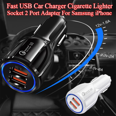 2Port Fast Car Charger Cigarette USB Adapter Lighter Socket For iPhone  Universal