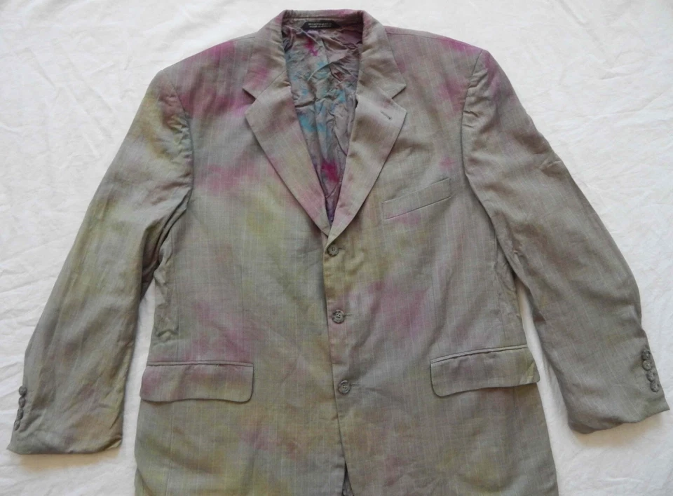 Blazer Traje Abrigo Deportivo Chaqueta Lana Tie Dye Púrpura Gris - Grande Hecho a Mano 44S 44 Foto 3 de 4