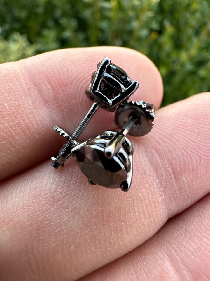 Aretes de Moissanita Negra con Tornillo Oxidados Plata 925 3-8mm Pasa Probador Foto 4 de 4