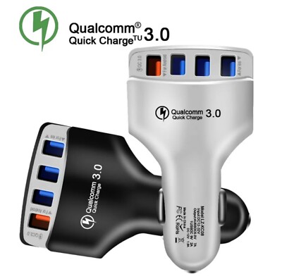 4 Port Fast Car Charger Cigarette Lighter USB Adaptor 12/24V Power Socket
