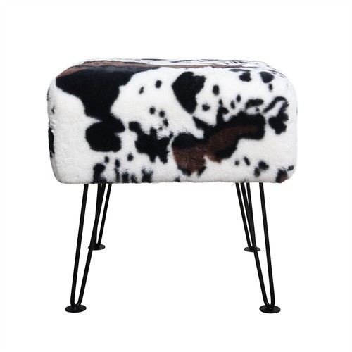 Cow Print Vanity Stool Chair Soft Faux Fur Chair Makeup Stool with 4 Metal Legs - Picture 29 of 74