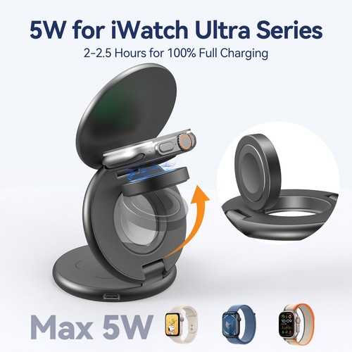 Pad supporto caricabatterie telefono wireless 15 W ricarica rapida per iPhone 15 14/iWatch/airpods - Foto 3 di 18