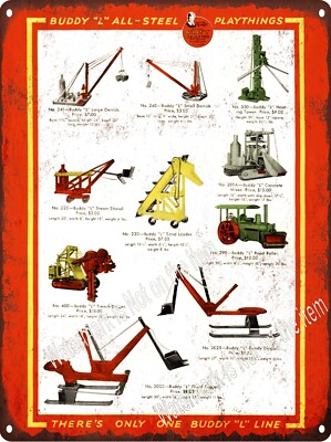 1931 Buddy L  Toy steel Hoist Digger Shovel Trench Road Metal Sign 9x12'' A896