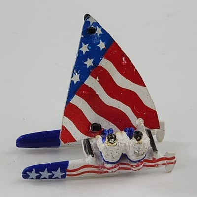 Vtg Micro Machines Sailing Catamaran with Two Person Crew Team USA Boat 1991 90s