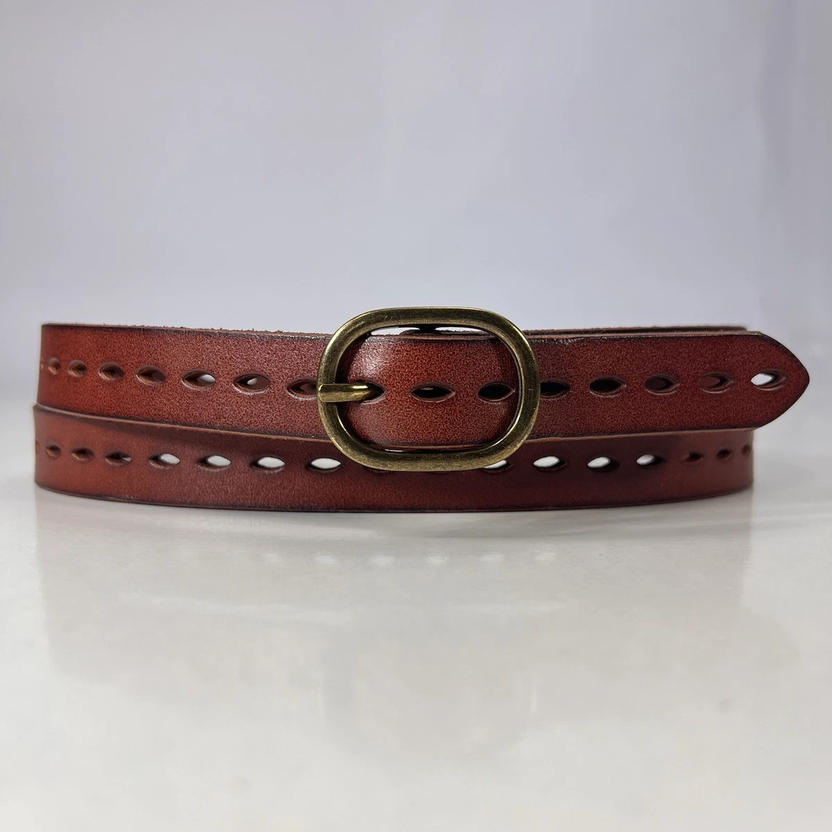 Brown Leather Diamond Perforated Belt Women’s Size 30 New Tony Lama Prairie Cross Brown Leather Belt Size 30 | eBay main image 2