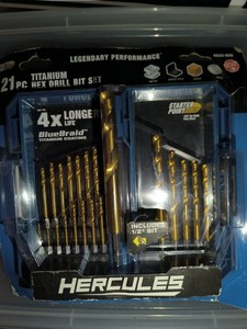 Hercules Titanium Drill Bit Set, 21 Piece. With Plastic Carrying Case Blue.