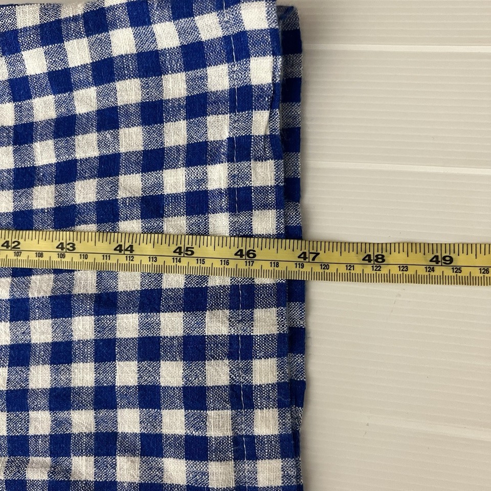 Blue Gingham Linen Blend Dress Womens 10 Check Puff Sleeve Midi Cottage ...
