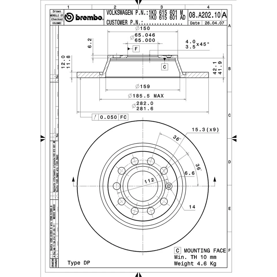 Kit pastillas rotores freno trasero delantero Brembo para Volkswagen CC Volkswagen 2010-2010 Foto 2 de 4