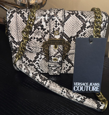 Versace Jeans Couture Snakeskin Print Crossbody Bag Gold Hardware Magnetic