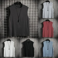 Mens Sleeveless Muscle Tee Solid Blank Tank T Shirt Hot Summer Gym Top