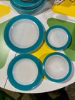 Vtg Pyrex Turquoise Milk Glass 4 Piece Dinnerware Set Bowl Saucer Salad Plates