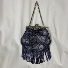 Beaded Evening Bag Fringe Metal Clasp Rhinestones Handbag Purse