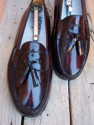 COLE HAAN Casual Dress Shoes Burgundy Leather Slip On Tassel Loafers Size 9.5EEE