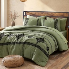 Embroidery Queen Size Comforter Sets, Light Olive Green Western Bedding Set B...