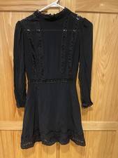 Reformation Black Mock Neck Mini Dress Women’s Sz 6  Dress Lace Detail