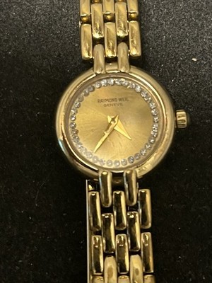 Raymond Weil Geneve 5806-2 Ladies Gold Diamond Bezel Quartz Watch New Battery