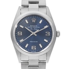 ROLEX Air king 14000 blue Tropical 369 White Bar P Number second hand mens