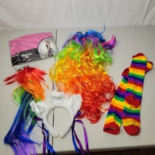 Women's Spirit Unicorn Halloween Costume Kit  Headband Wig Socks Rainbow