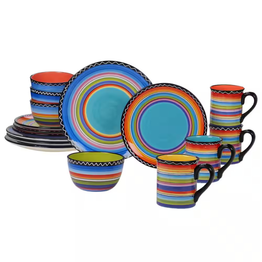 Tequila Sunrise 16-Piece Traditional Multi-Color Ceramic Dinnerware Set (Service