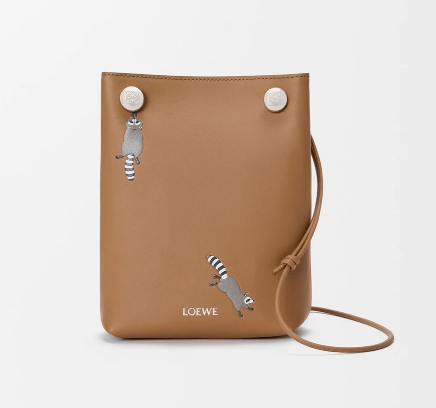 Loewe x Suna Fujita Raccoon Pebble Pouch Nappa Calfskin Mocha