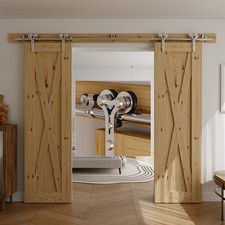 CCJH 4FT-16FT Stainless Steel Sliding Barn Door Hardware Kit Track for 1/2 Door