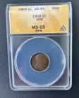1909 VDB WHEAT CENT ANACS MS65 BN-UNCIRCULATED - 1C