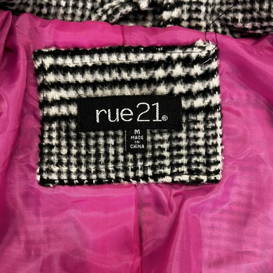 Rue21 Peacoat Women M Black White Houndstooth Wool Blend Double Breasted Jacket - Image 3 of 4