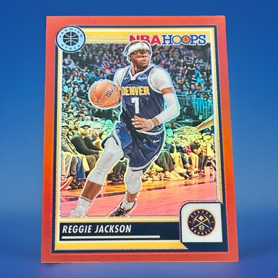 Reggie Jackson /275 Red Neon Prizm 2023-24 Panini NBA Hoops Premium Stock #54