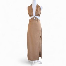 Camel Halter Tie Cut Out Backless Maxi Dress Long Size 4